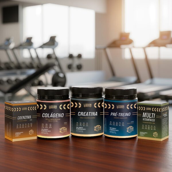 Creatina + Pré Treino + Colágeno + Coenzima + Multivitamínico - Kit Legião de Elite
